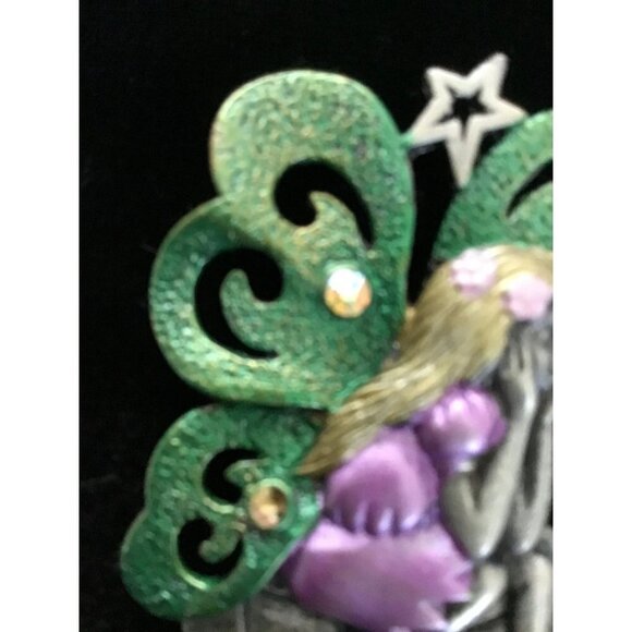 Vintage DD Pewter and Enamel Fairy Brooch With Aurora Borealis Rhinestones - Picture 4 of 7